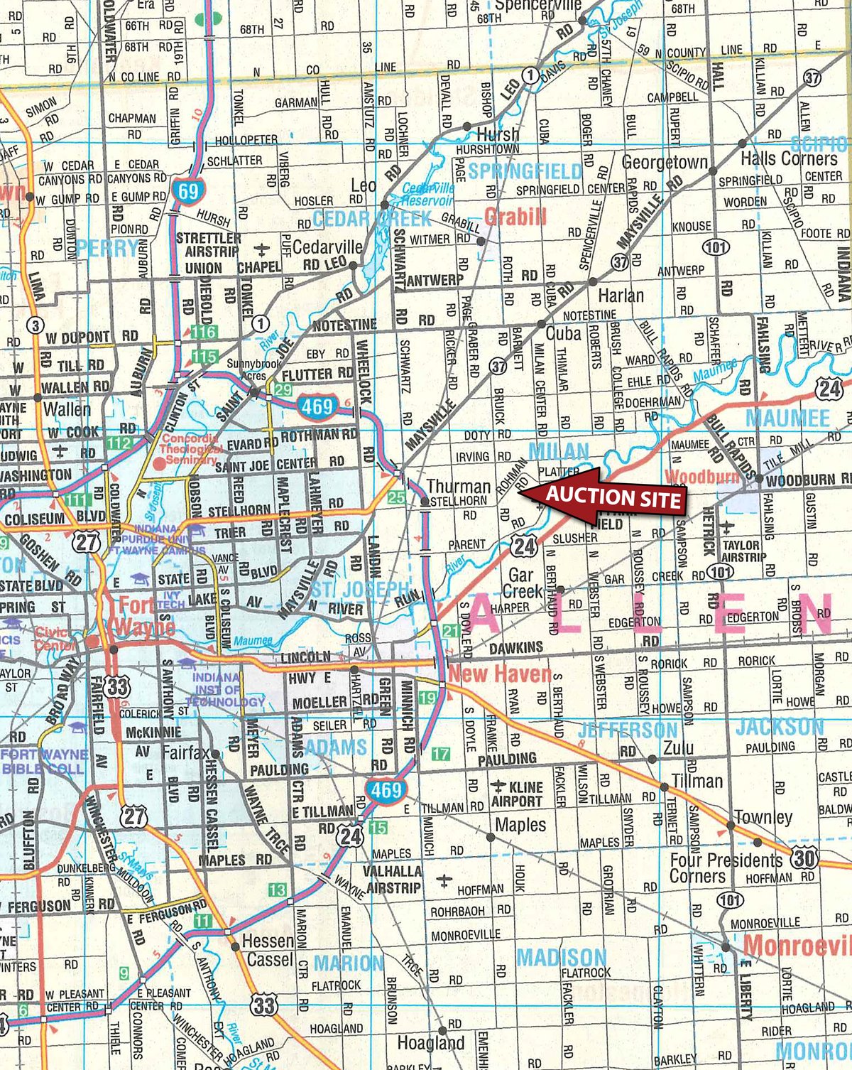 Area map - FARM EQUIPMENT AUCTION IN ALLEN COUNTY, INDIANA